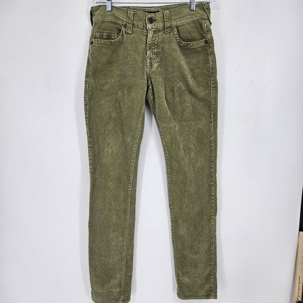True Religion Corduroy Pants Mens 29 Green Relaxed Slim Jeans Geno Stretch